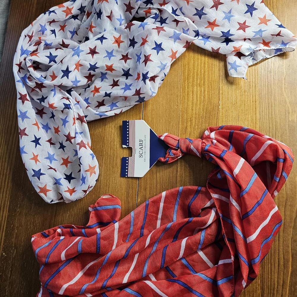 Set of Two Lightweight Fashion Scarves with Star and Stripe Patterns